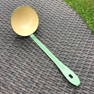 Vintage Enamel Ladle Green Cream Excellent Condition Scoop